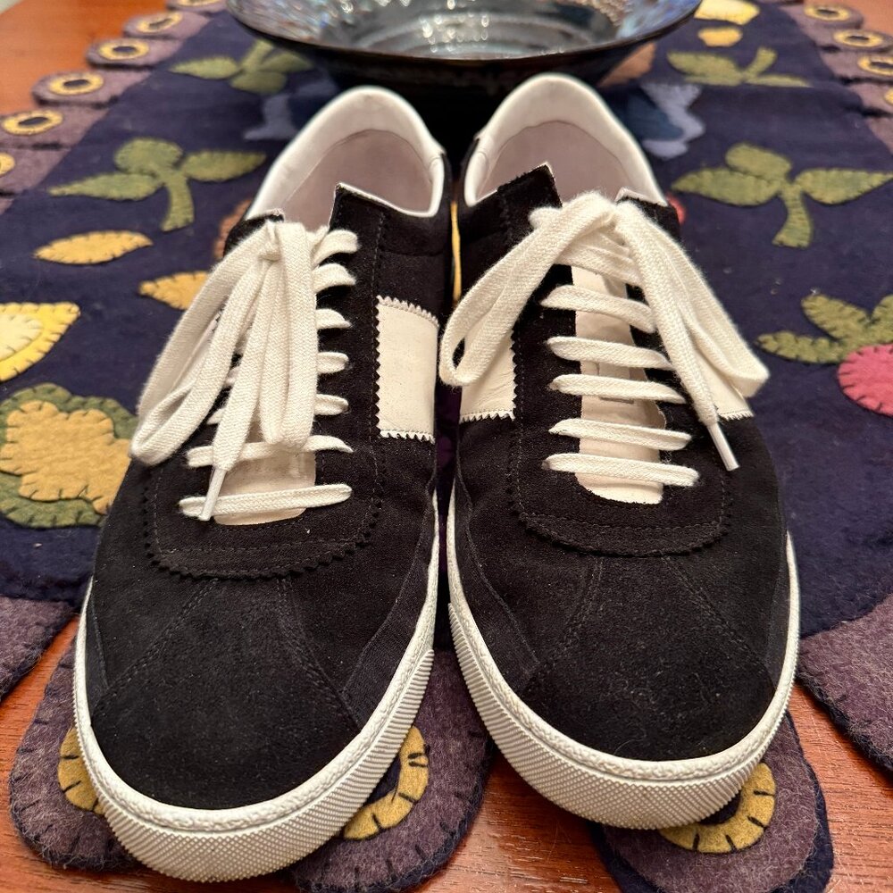 Black (With White Stripe) Calf Suede Shoes
